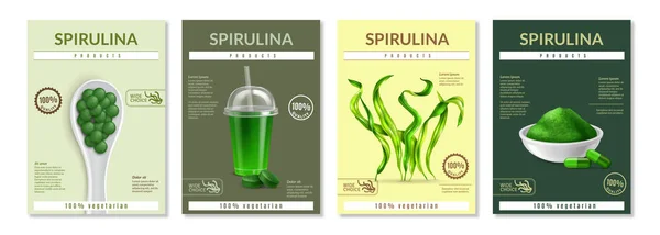 Spirulina Realistic Advertising Posters — Stock Vector