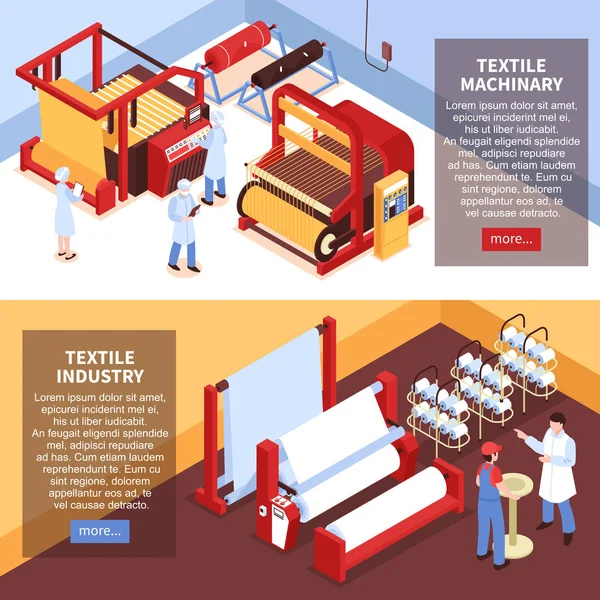 Изометрические плакаты текстильной промышленности — стоковый вектор