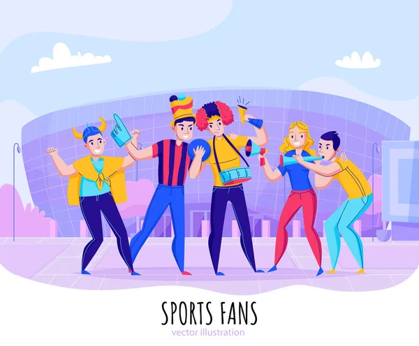 Fans Cheering Team Composition — Stock Vector