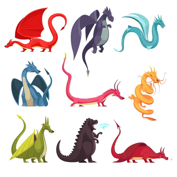 Dragons Monstres Cartoon Set — Image vectorielle