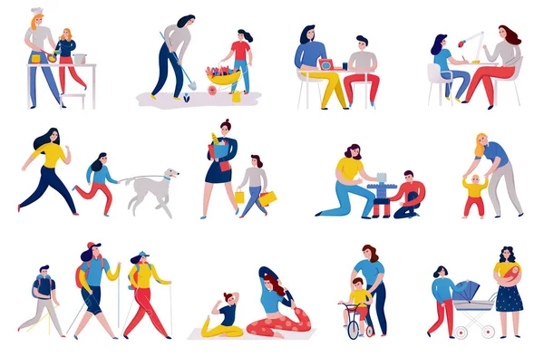 Mother And Kids Set — Stock Illustration Mother And Kids Set Stock Illustration