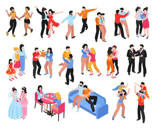 Homosexual Families Isometric Icons Set — Stock Vector