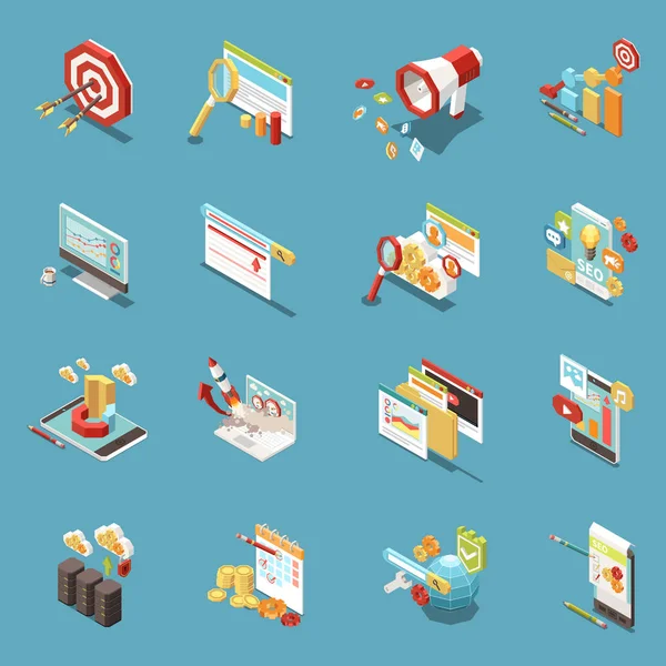 Web SEO Isometric Icon Set — Stock Vector