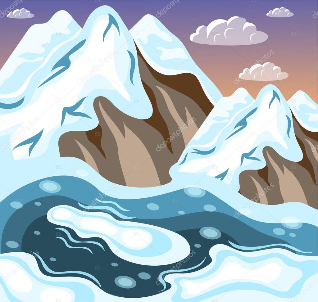 Winter Landscaping Mountains Isometric Background