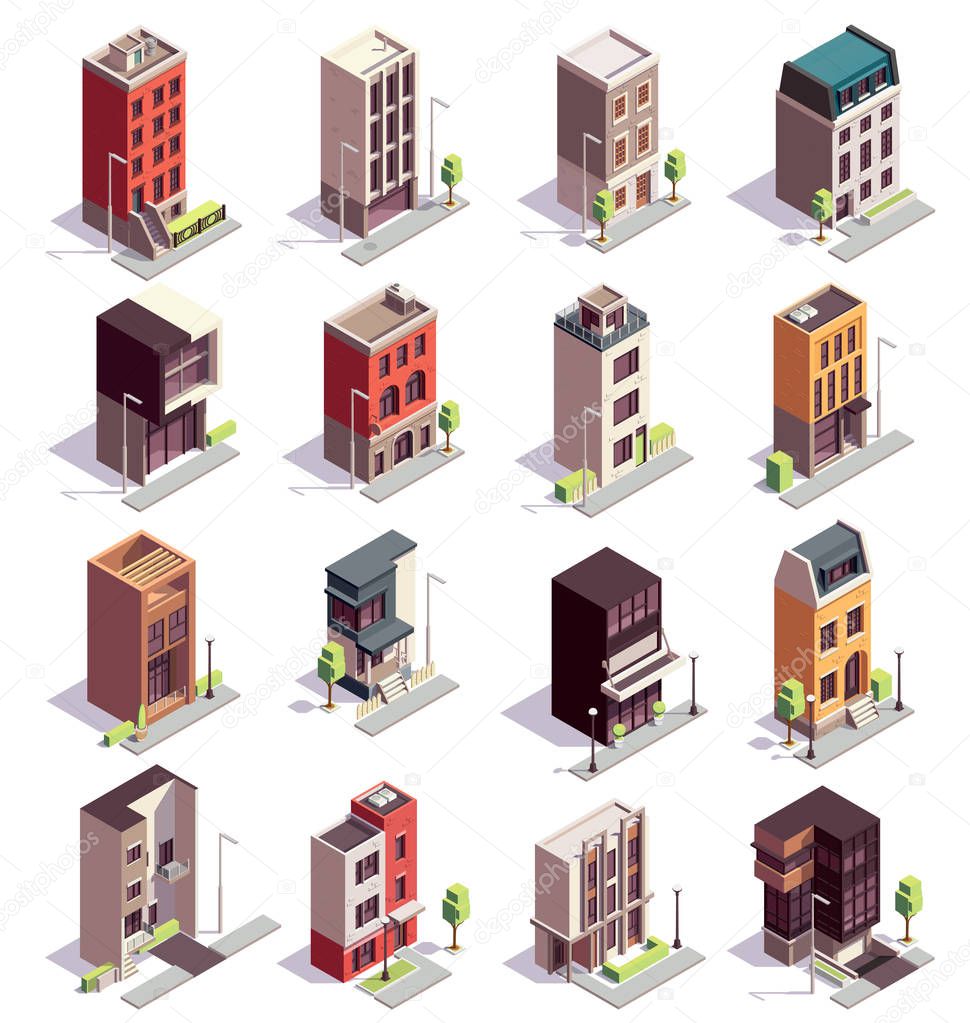 Isometric Town Houses Set