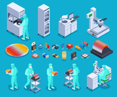 Semicondoctor üretim Icons Set