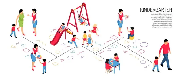 Изометрическая горизонтальная иллюстрация детского сада — стоковый вектор