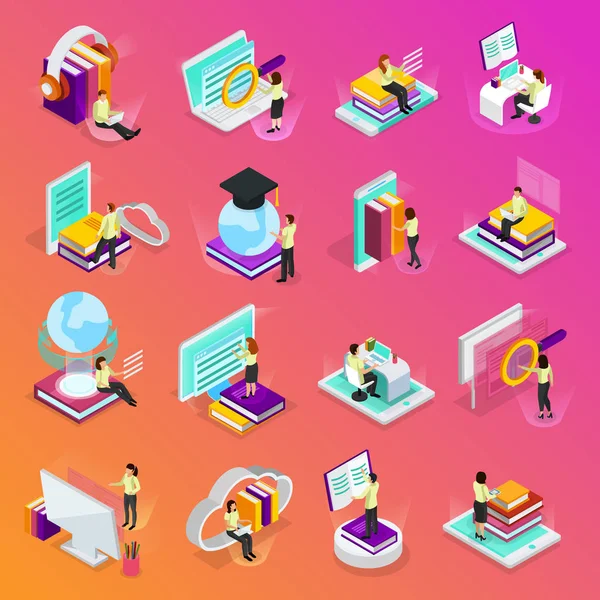 Online Learning Isometric Icons Set