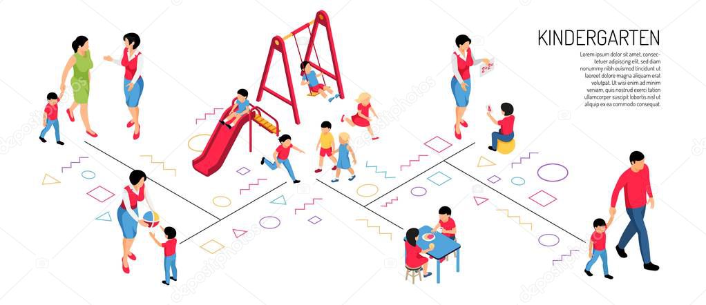 Kindergarten Isometric Horizontal Illustration