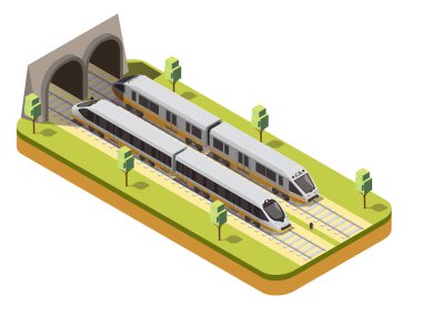 Tren demiryolu izometrik kompozisyon