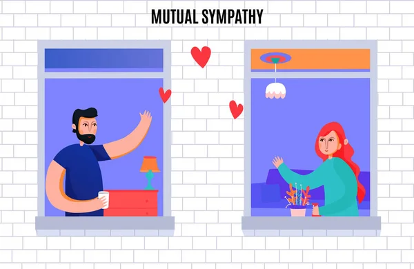 Mutual Sympathy Neighbors Windows Illustration — Stock Vector