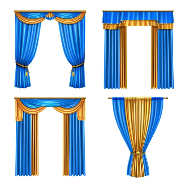 Cortinas cortinas conjunto realista — Vector de stock