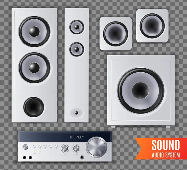 Realistic Sound Audio System Transparent Icon Set — Stock Vector