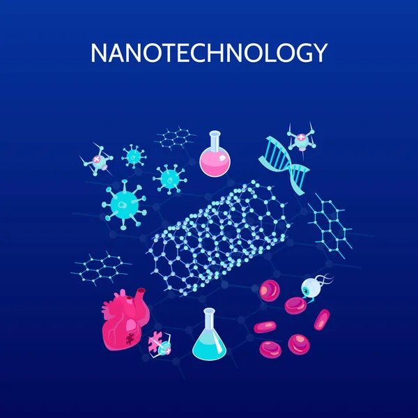 Nanotechnologie isometrischer Farbhintergrund — Stockvektor