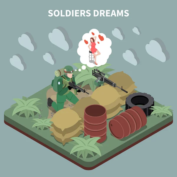 Soliders Dreams Composizione isometrica — Vettoriale Stock