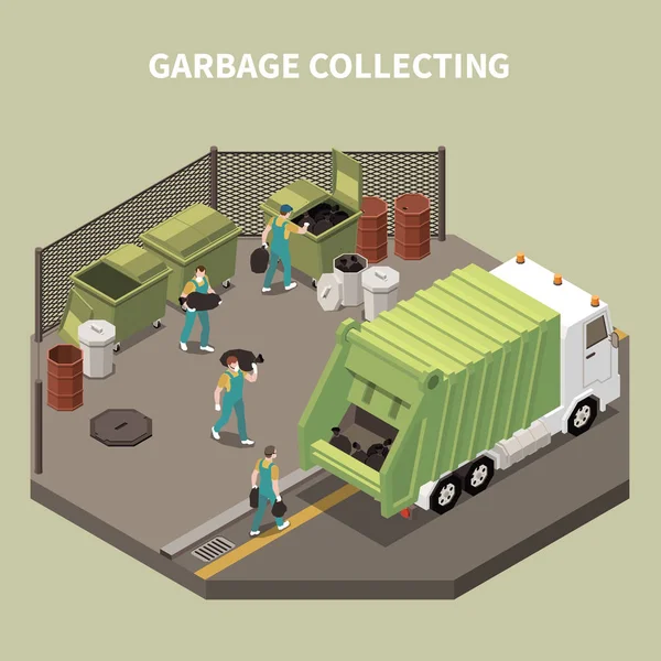 Isometric Garbage Recycling Composition — Stock Vector