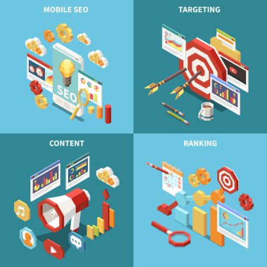 İzometrik Web Seo Icon Set