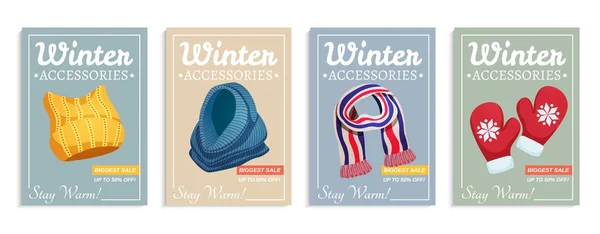 Collection d'affiches de vêtements de dessus d'hiver — Image vectorielle