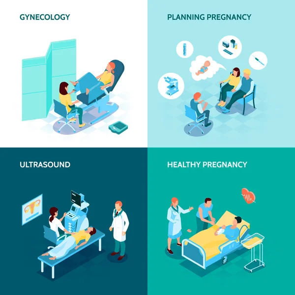 Gynecology And Pregnancy Concept Icons Set - Stok Vektor