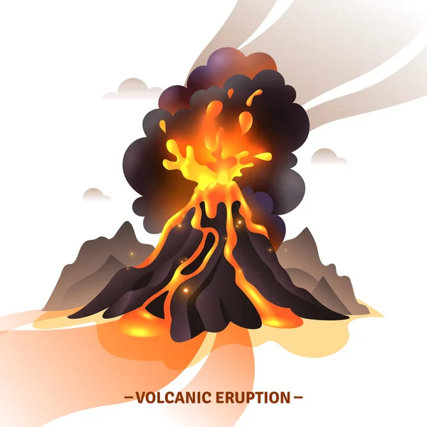 Ilustração dos desenhos animados da erupção vulcânica — Vetor de Stock