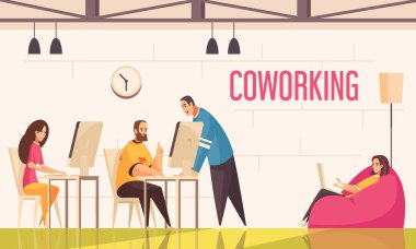 Coworking insanlar yatay illüstrasyon