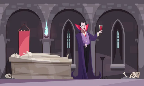 Vampiro bebiendo sangre Ilustración — Vector de stock