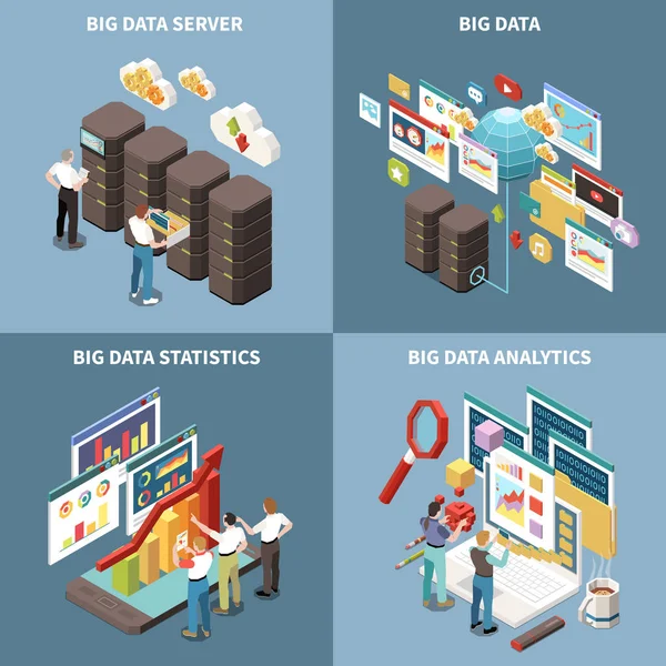 Big Data Analytics Conjunto de ícones isométricos — Vetor de Stock