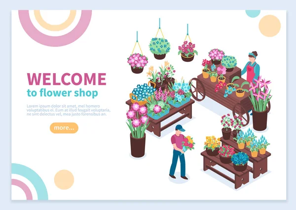 Λουλούδι κατάστημα ισομετρική έννοια — Διανυσματικό Αρχείο