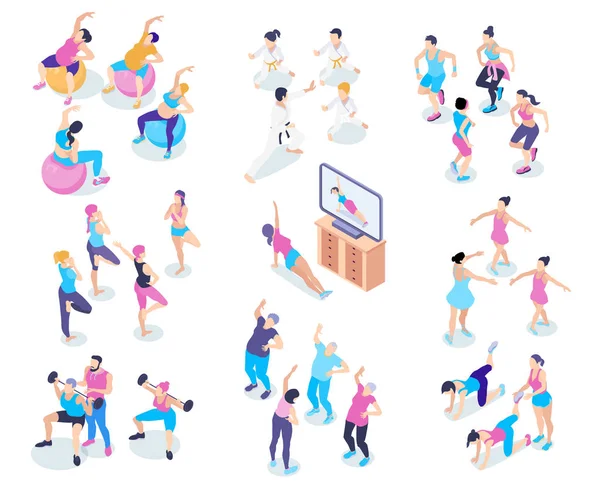 Conjunto de iconos isométricos de gimnasio — Vector de stock