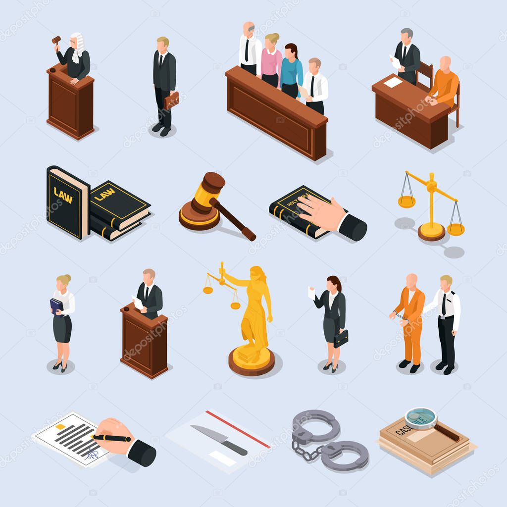 Law Justice Isometric Icons 