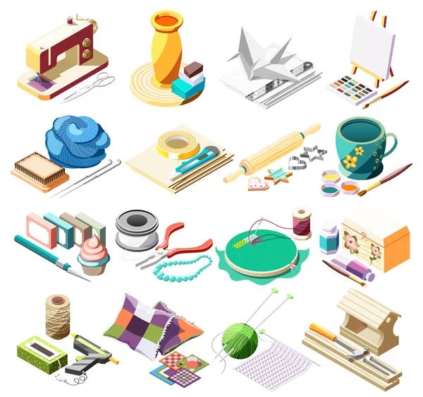 Hobby Crafts Iconos isométricos Set — Vector de stock