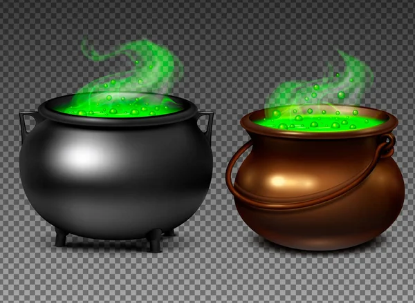 Chaudrons sorcières avec potion verte — Image vectorielle
