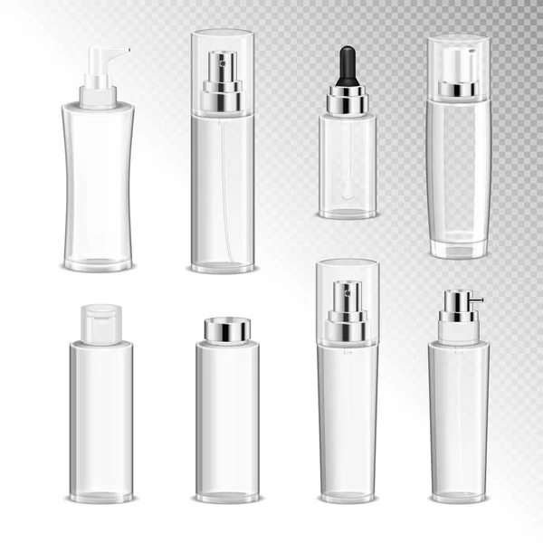 Cosmetics Bottles Transparent Set — Stock Vector