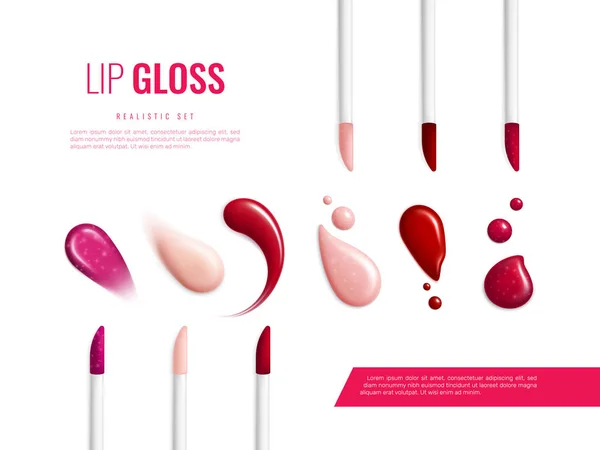 Lip Gloss Smears Color Realistic Banner — Stock Vector