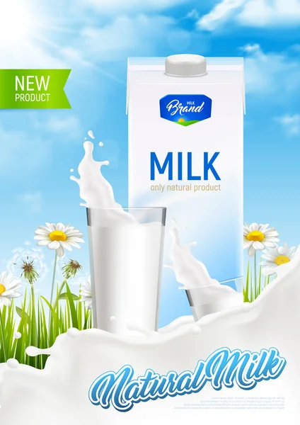 Affiche publicitaire sur le lait naturel — Image vectorielle