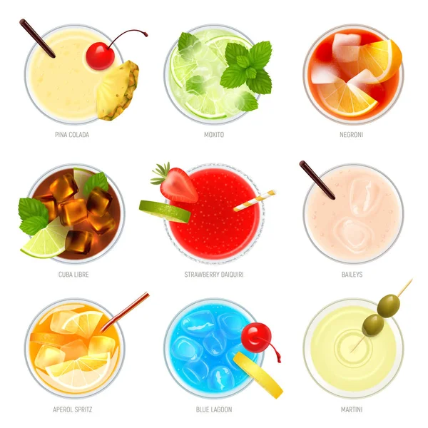 Top Cocktails Realistic Collection — Stock Vector