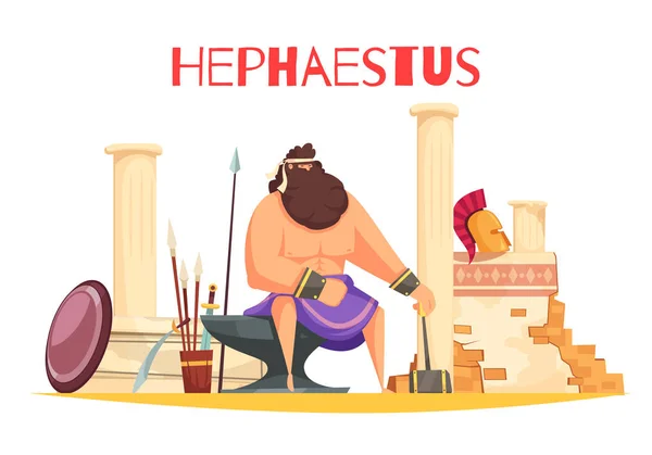 Hephaistos Cartoon samenstelling — Stockvector