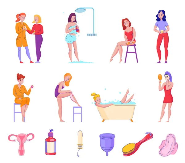 Płaski zestaw higieny kobiecej — Wektor stockowy