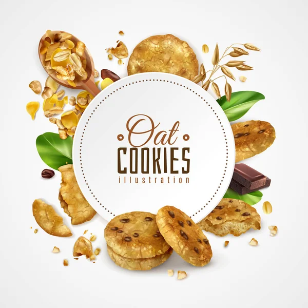 Oat Cookies Frame Realistic Illustration — Stock Vector