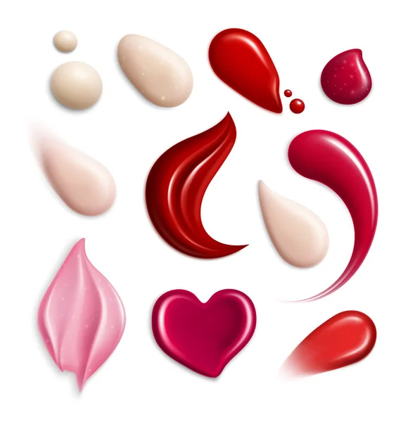 Cosmétique Fondation Lipgloss crème frottis réaliste Icône Set — Image vectorielle