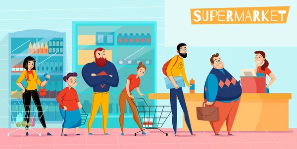 Supermarket Queue Flat Composition — Stock Vector