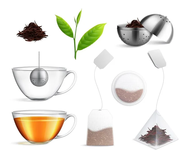 Tea Brewing Bag Realistic Icon Set — Stock Vector