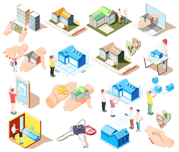 Conjunto de iconos isométricos de realidad aumentada inmobiliaria — Vector de stock