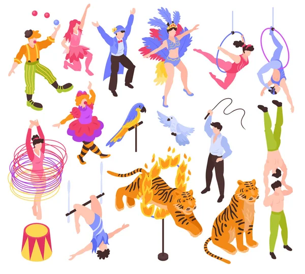 Circus Performers Isometric Set — Stock Vector