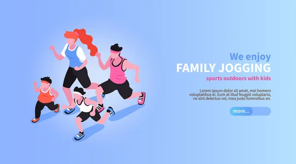 Banner Isométrico de Jogging Familiar —  Vetores de Stock