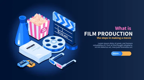 Banner Isométrico de Produção de Filme —  Vetores de Stock