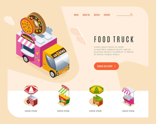 Food Truck Ізометрична сторінка посадки — стоковий вектор