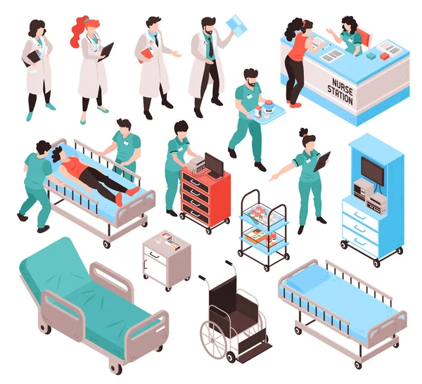 Zestaw pracowników szpitala izometryczny — Wektor stockowy