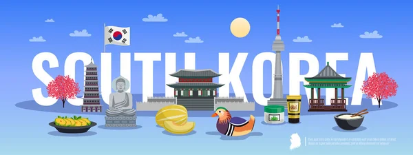 Jižní Korea Doodle složení — Stockový vektor