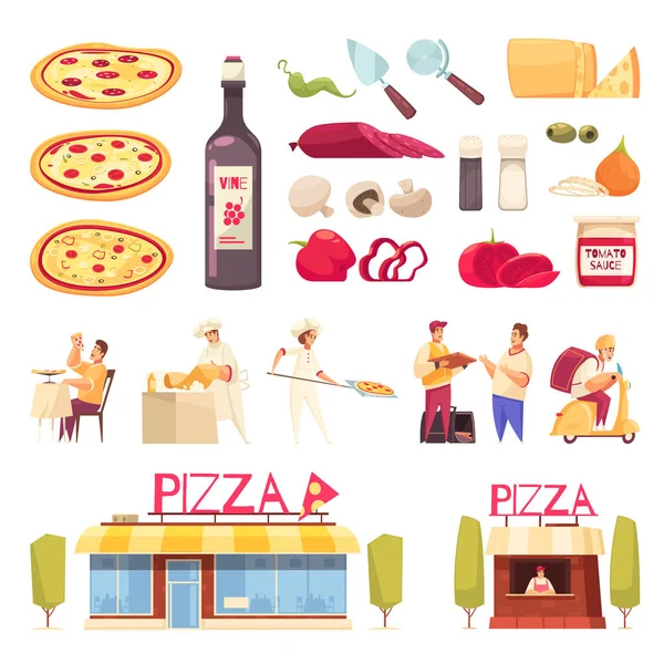 Pizza icono conjunto — Vector de stock
